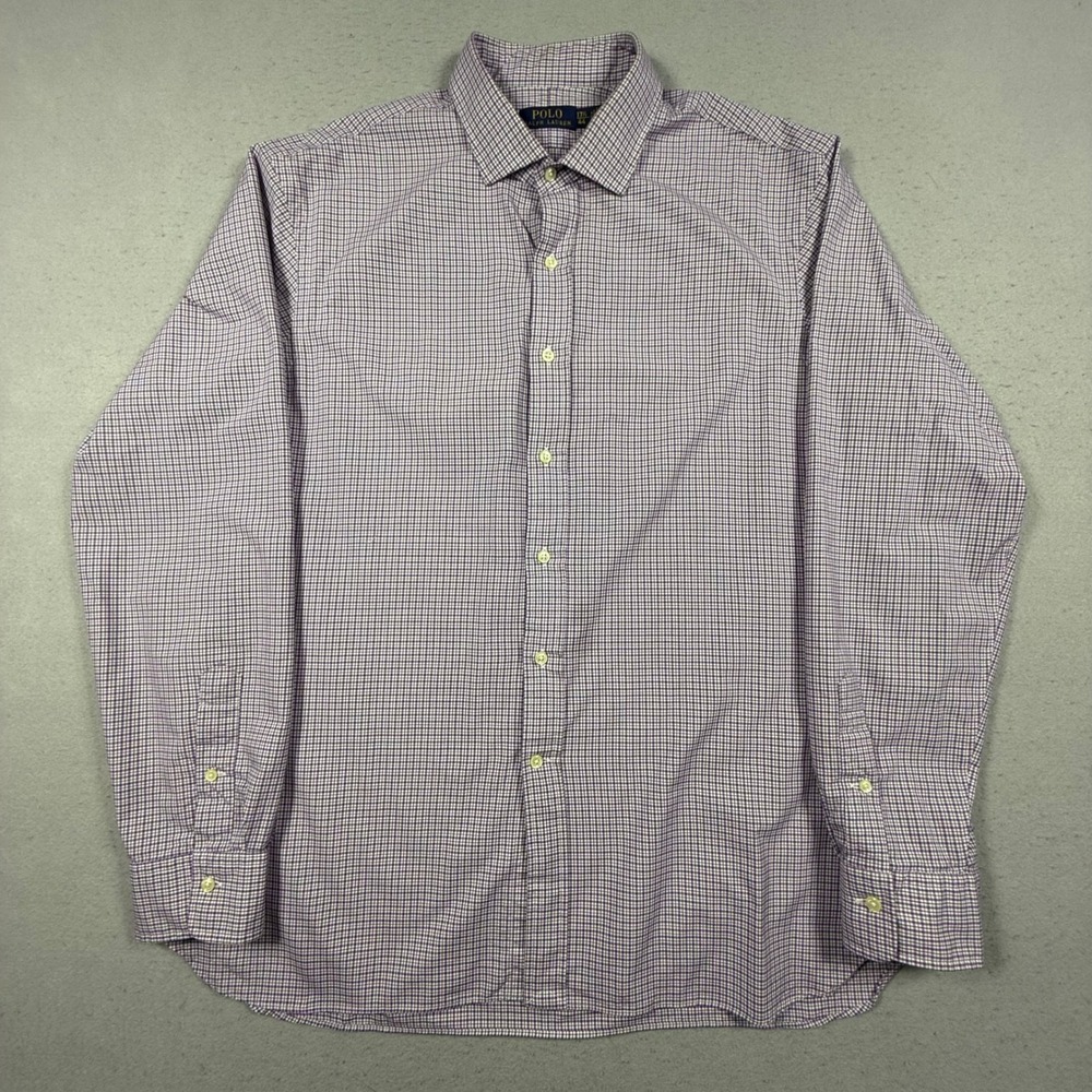 Polo Ralph Lauren Mens Purple White Micro Check Cotton Button Down Shirt 17.5 44